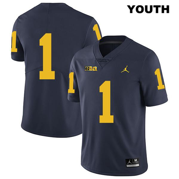 Youth NCAA Michigan Wolverines Ambry Thomas #1 No Name Navy Jordan Brand Authentic Stitched Legend Football College Jersey SA25A52MJ